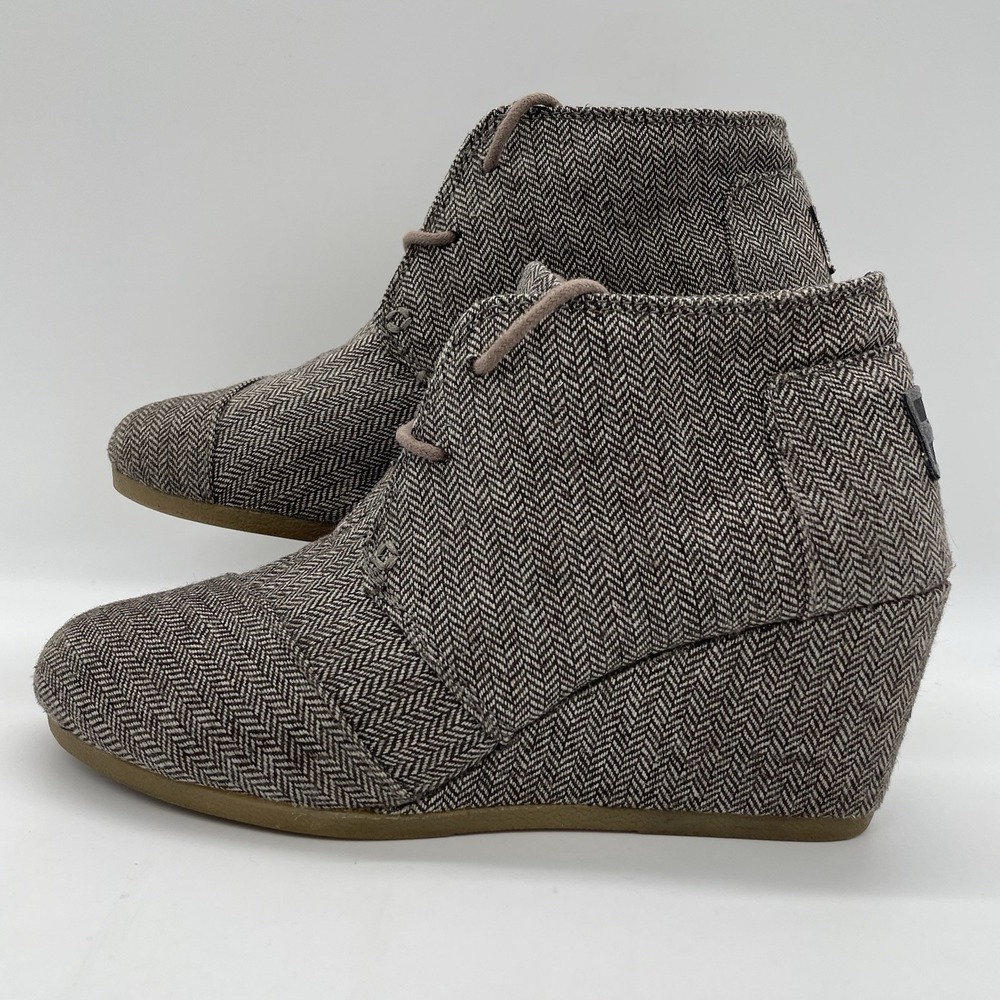 Toms Womens 7.5 Shoes Herringbone Print Desert Ankle Bootie Brown Fabric‎ Wedge